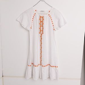 Madewell White Flowy Girl Summer Dress Embroidered Size Red Orange A-line Scoop